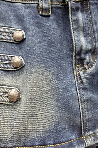 High-Waist Button Detail Denim Shorts