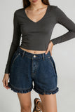 Ruffle-Hem High-Waist Denim Shorts