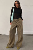 Drawstring Waist Wide-Leg Cargo Casual Pants