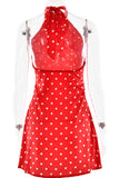 Polka Dot Mock Neck Sleeveless Mini Dress