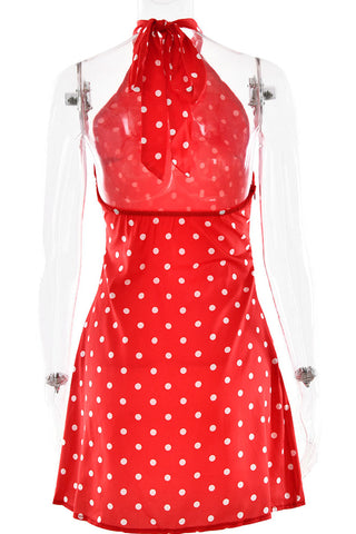 Polka Dot Mock Neck Sleeveless Mini Dress