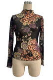 Sheer Floral Mock Neck Long Sleeve Blouse