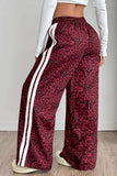 Leopard Print Side Stripe Drawstring Casual Pants