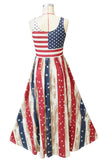 Striped V-Neck Sleeveless Dress with Star Pocket