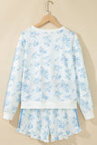 Floral Crew Neck Ruffle Short Set