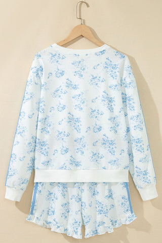 Floral Crew Neck Ruffle Short Set