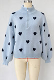 Heart Print Half-Zip Knit Sweater