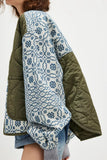 Quilted Geometric Print Sleeve Coat