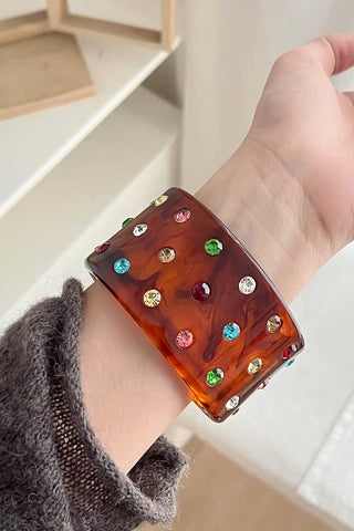 Marbled Rhinestone Wide Cuff Bracelet