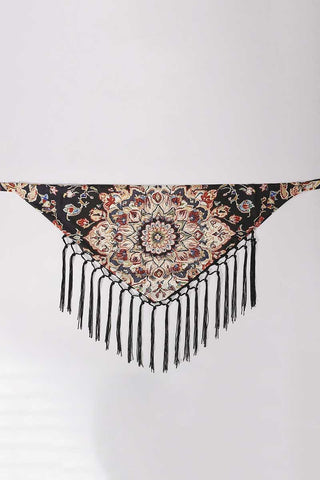 Patchwork Fringe Tie Waist Wrap Skirt