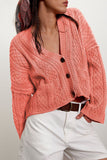 Cable Knit V-Neck Button Front Cardigan