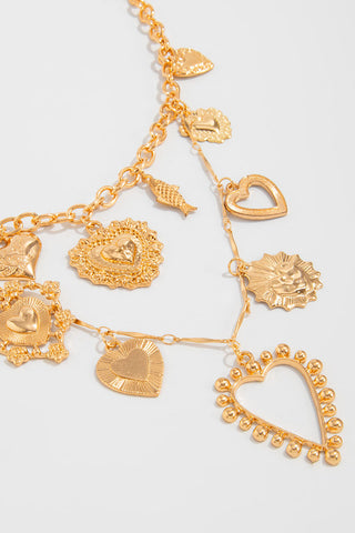 Multi-Charm Heart Link Chain Necklace