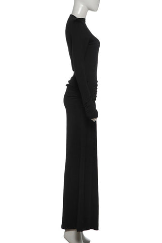 Ruched Waist Long Sleeve Maxi Casual Dress