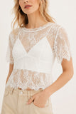 Sheer Floral Lace Flutter Sleeve T-Shirt