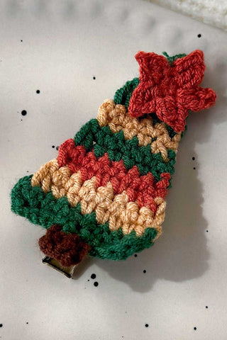 Crochet Christmas Tree and Bow Hair Clip