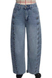 High-Waist Button Detail Barrel Jeans