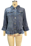 Ruffle Hem 3/4 Sleeve Denim Jacket