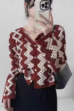 Geometric Pattern V-Neck Button Cardigan