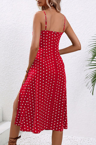 Polka Dot Midi Dress with Side Slit