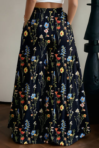 Floral Print Tiered Wide-Leg Pants