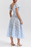 Flutter-Sleeve Lace Midi Dress