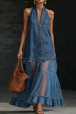 Halter Sheer Panel Maxi Dress