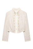 Ruffle Trim Military Collar Crop Jacket