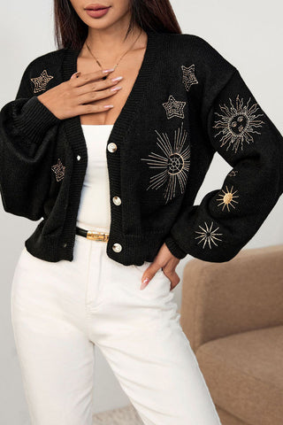 Celestial Motif Cropped Cardigan