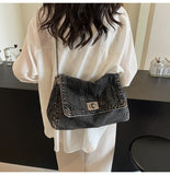 Denim Slouchy Contrast Stitching Chain Bag