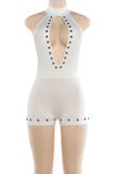 Metallic Stud Cutout Mock Neck Romper