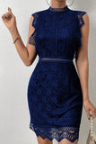 Lace High-Neck Cutout Casual Dress