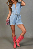 Ruffle-Sleeve Denim Romper