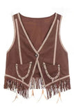 Fringe Detail Button-Front Vest