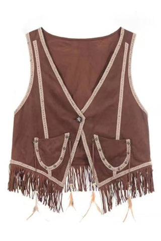 Fringe Detail Button-Front Vest