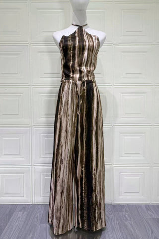 Abstract Print Halter Wide Leg Set