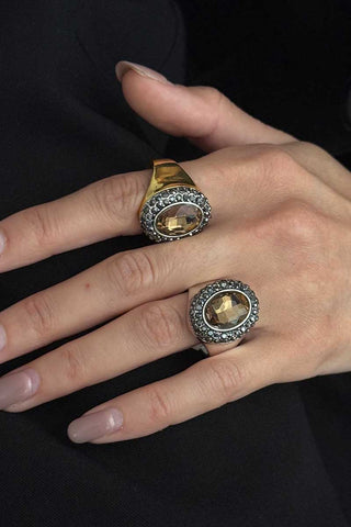 Faceted Stone Beaded Border Ring