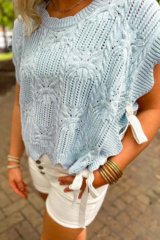 Pointelle Knit Scalloped Trim Sweater