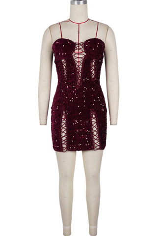 Sequin Lace-Up Cutout Mini Dress