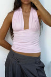 Tie-Back Halter Plaid Tank