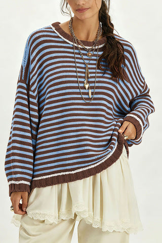 Striped Contrast Trim Crew Neck Sweater