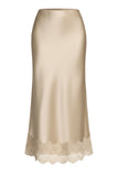 Lace Hem Satin Slip Midi Skirt
