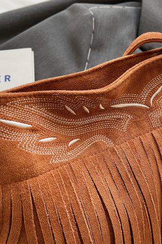 Fringe Patterned Suede Tote