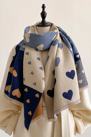 Heart Print Colorblock Square Scarf