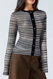 Striped Knit Button-Front Cardigan