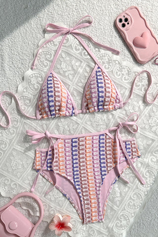 Patterned Ruched Tie-Side Bikini Set