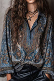 Paisley Print Bell Sleeve Collared Blouse