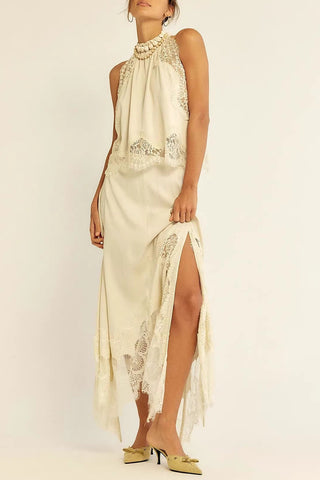 Elegant Lace Trim Skirt Set