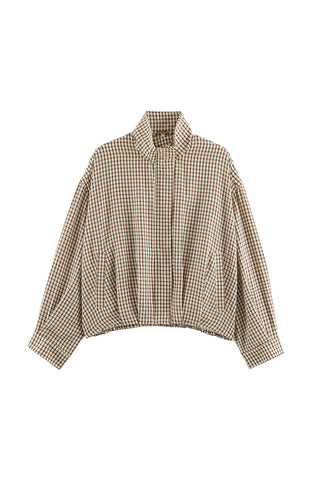 Plaid Mock Neck Long Sleeve Jacket