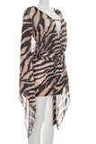 Zebra-Print Long Sleeve Wrap Mini Dress