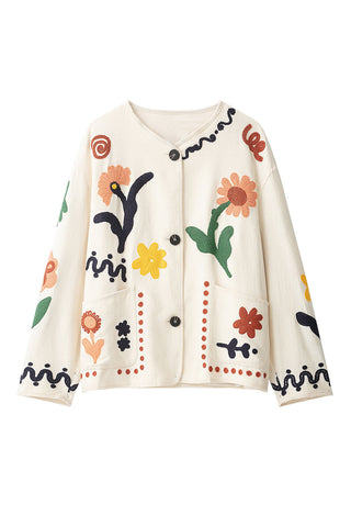 Floral Motif Button Front Cardigan